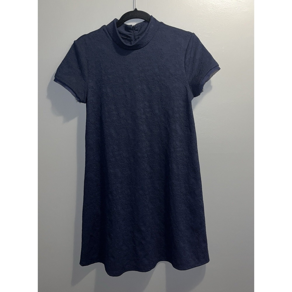 Simply Vera Wang Floral Texture Embossed A-Line Dress Womens M Blue Short Sleeve - Picture 2 of 16